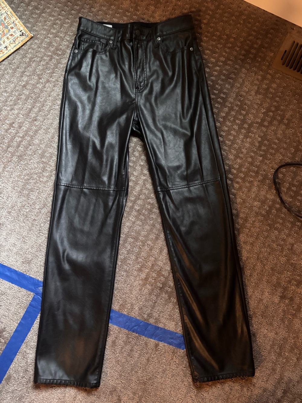 GAP Sky High Cheeky Straight Faux Leather Pants 28 Long Black